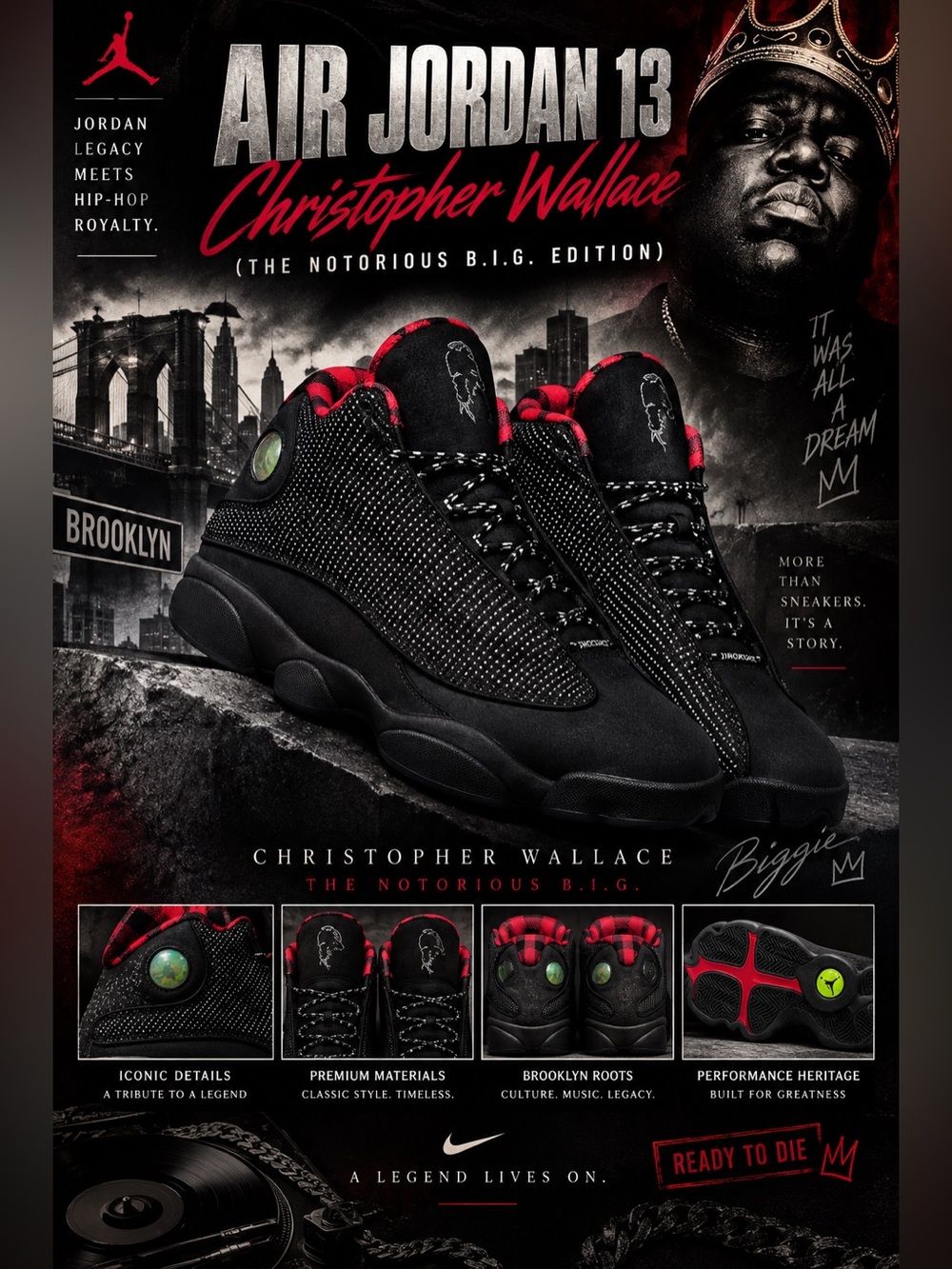 New!š„Air Jordan 13 Christopher Wallace (known as the Notorious B.I.G. Edition)!š„